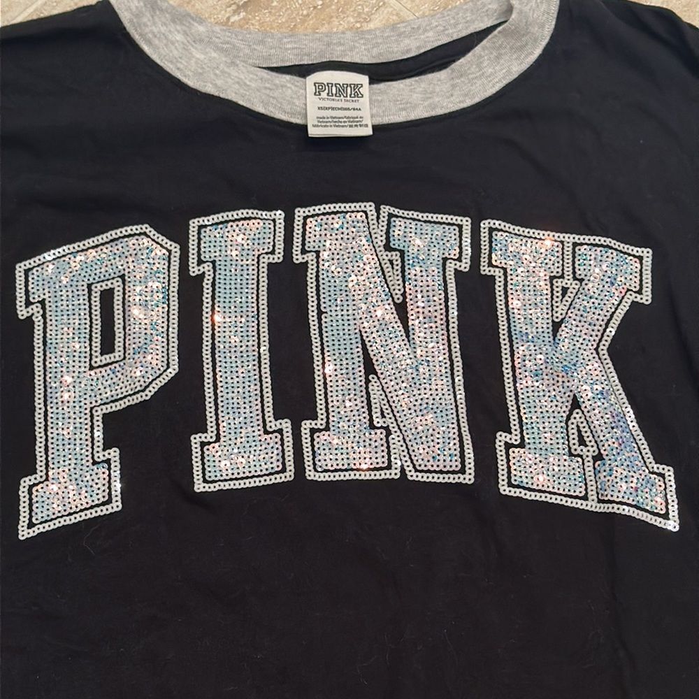 PINK long sleeve sparkle logo T-shirt - size XS - Picture 2 of 5